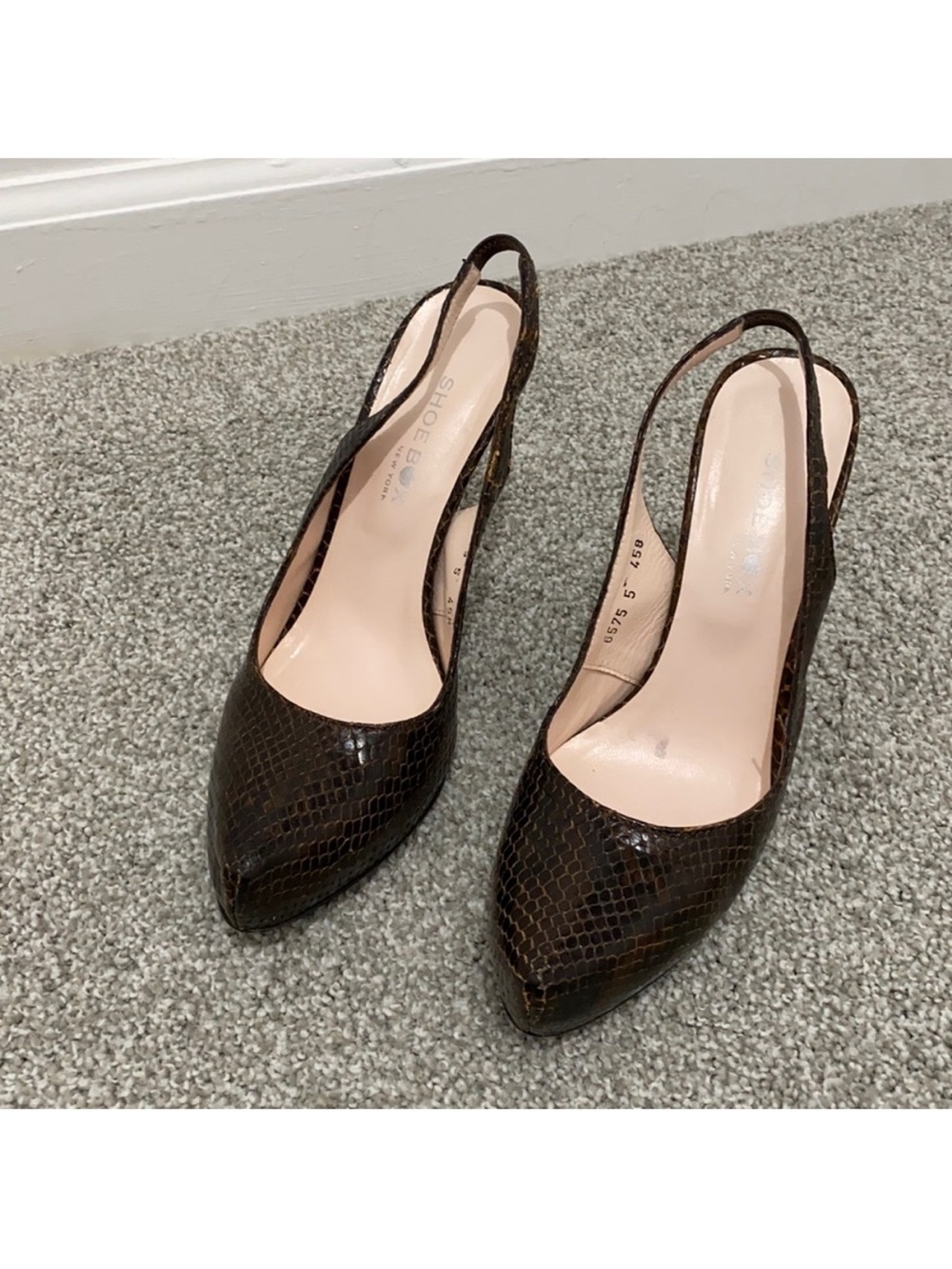 The Shoe Box - Women’s Brown Snake-Embossed Slingback Pumps